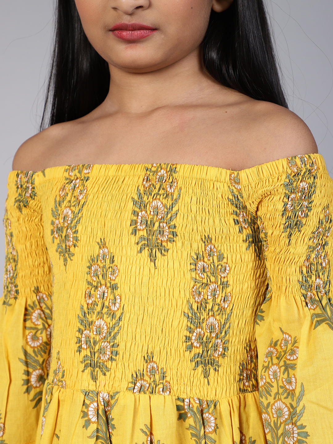 Yellow Floral Print Tiered Maxi Dress
