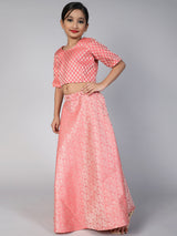 Peach Brocade Lehenga Choli With Dupatta & Potli Bag