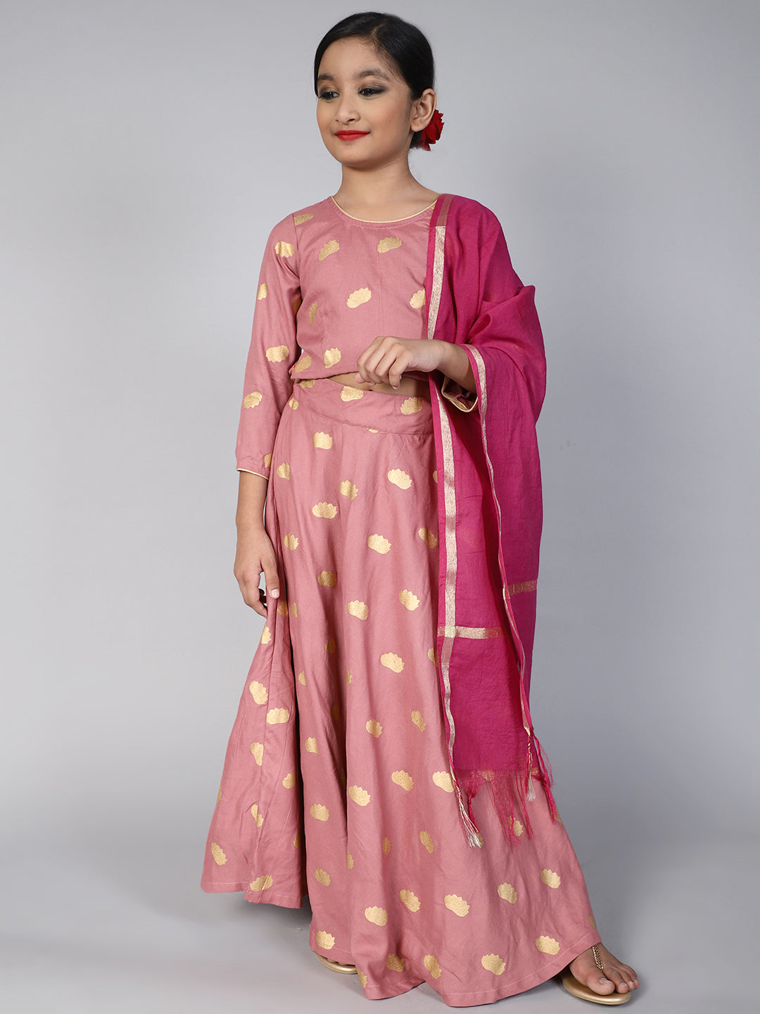 Purple Printed Lehenga Choli With Dupatta
