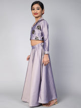 Lavender Flock Printed Lehenga Choli With Potli bag - Elganza