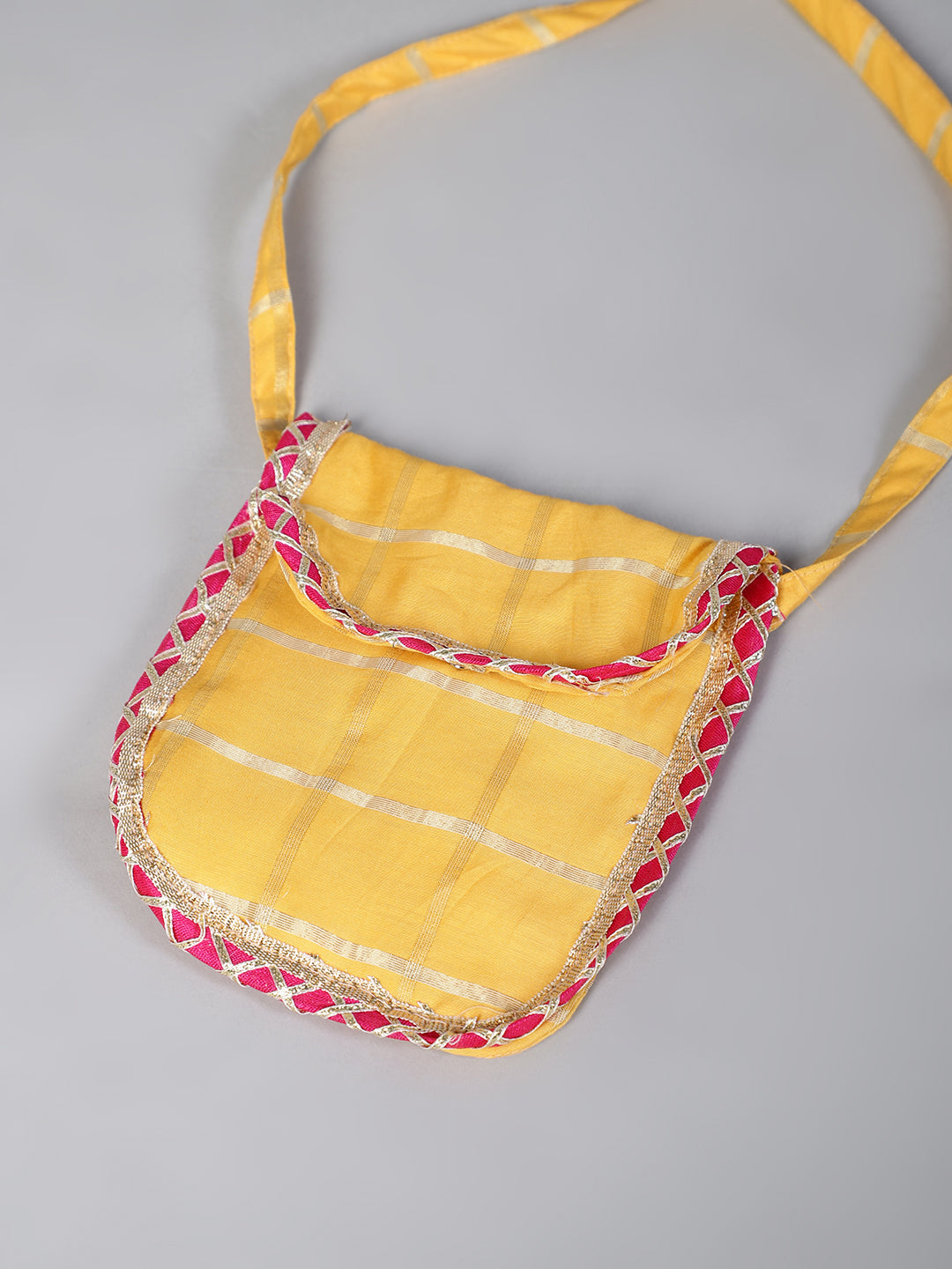 Yellow Checked Maxi Dress With Bag