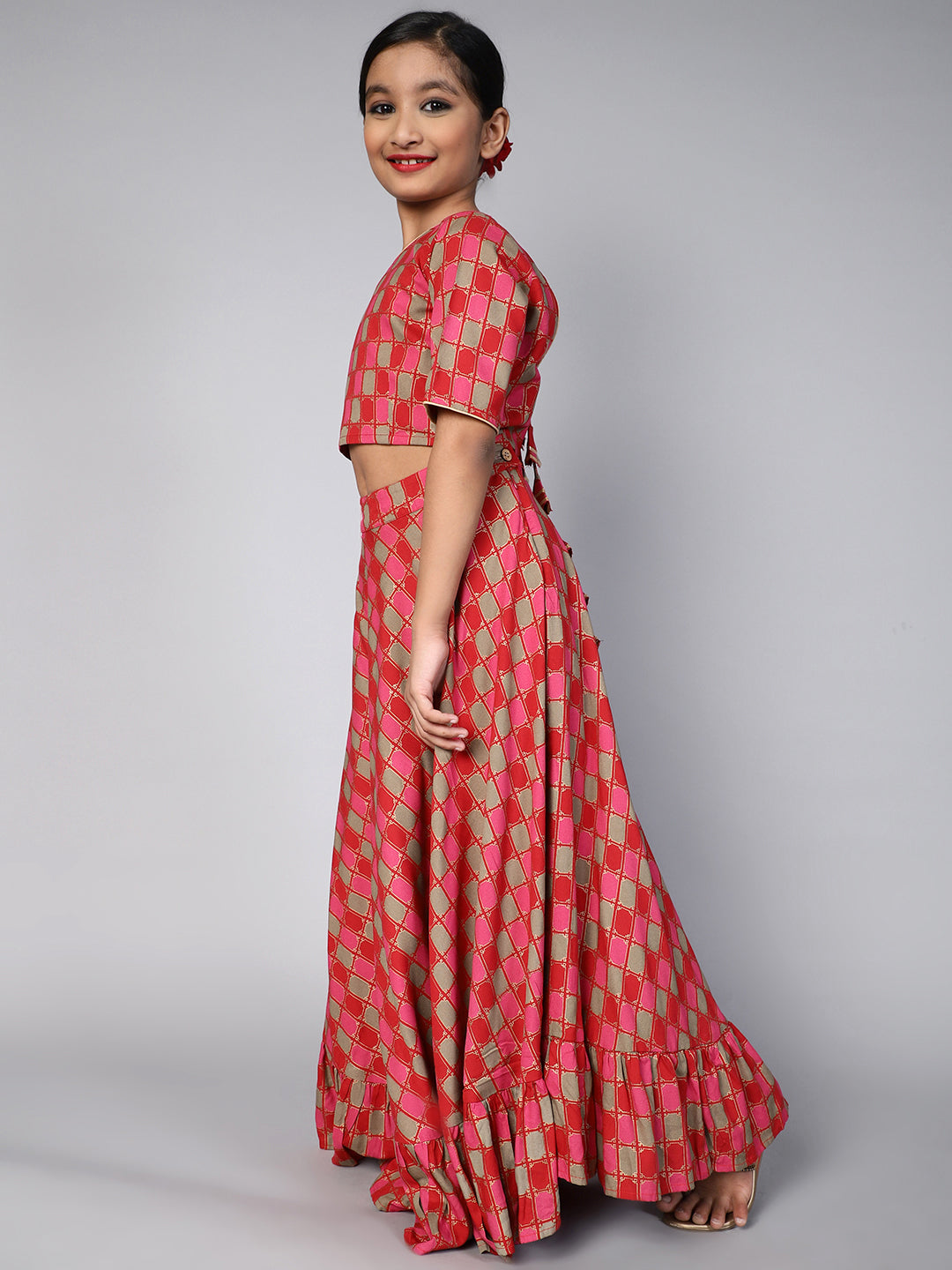 Red Printed Lehenga Choli With Dupatta