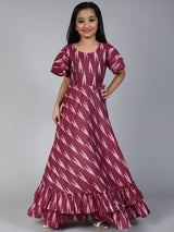 Burgundy Ikat Designed Flared Dress