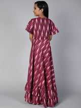 Burgundy Ikat Designed Flared Dress