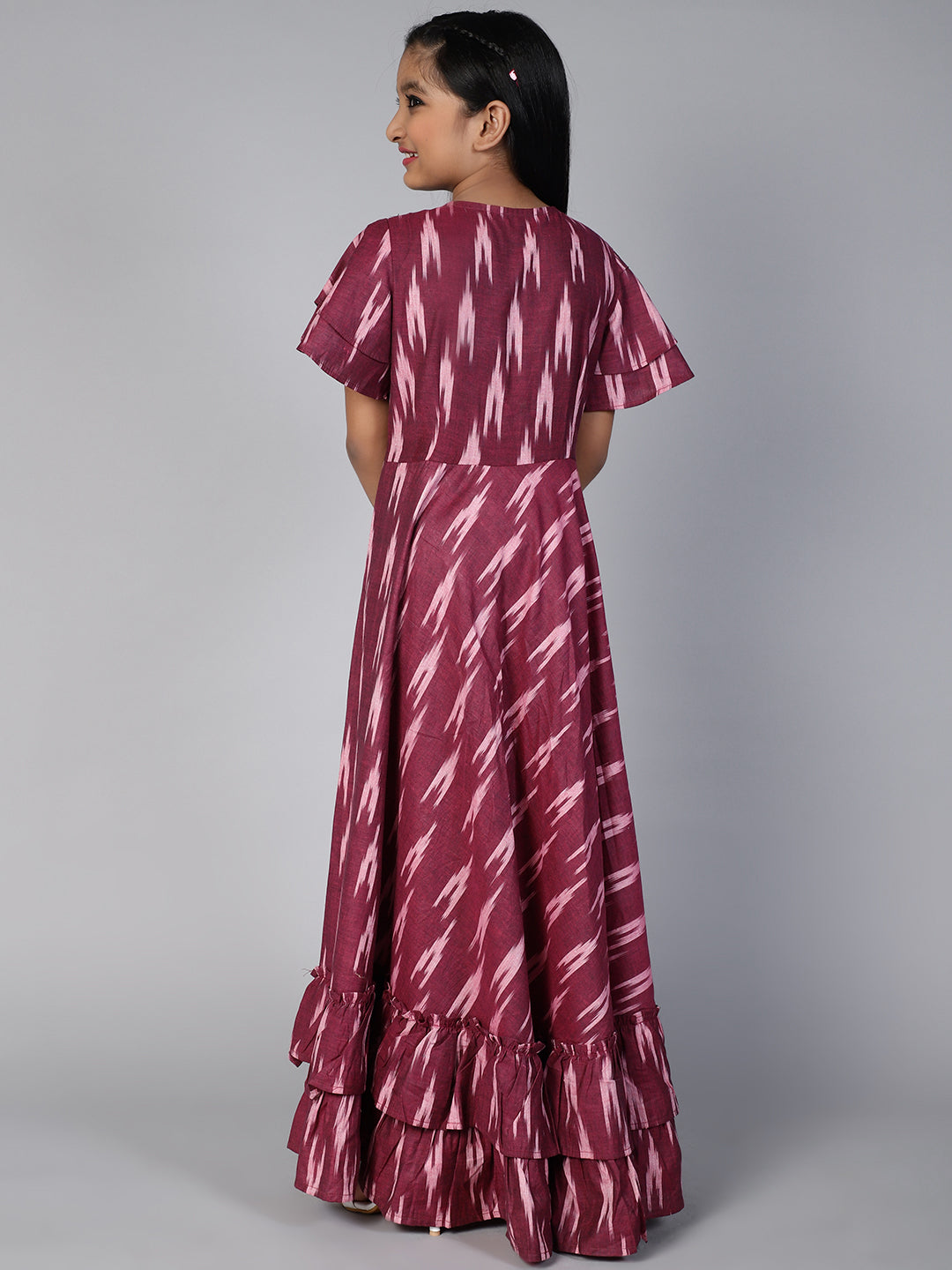 Burgundy Ikat Designed Flared Dress