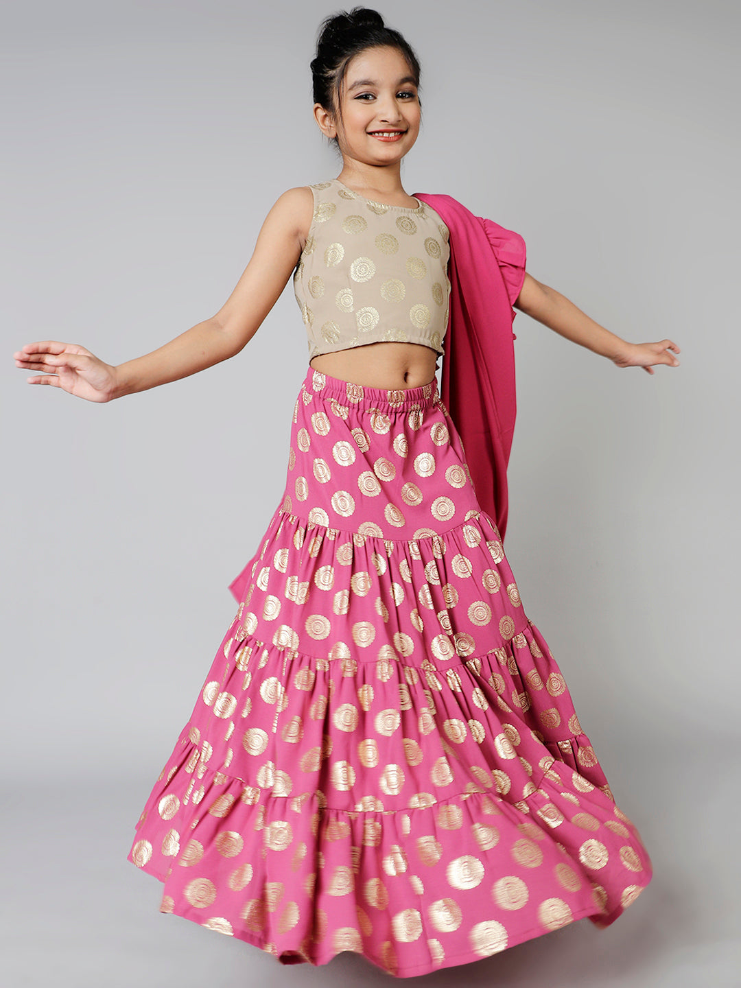 Purple Gold Foil Printed Lehenga Choli With Dupatta - Elganza