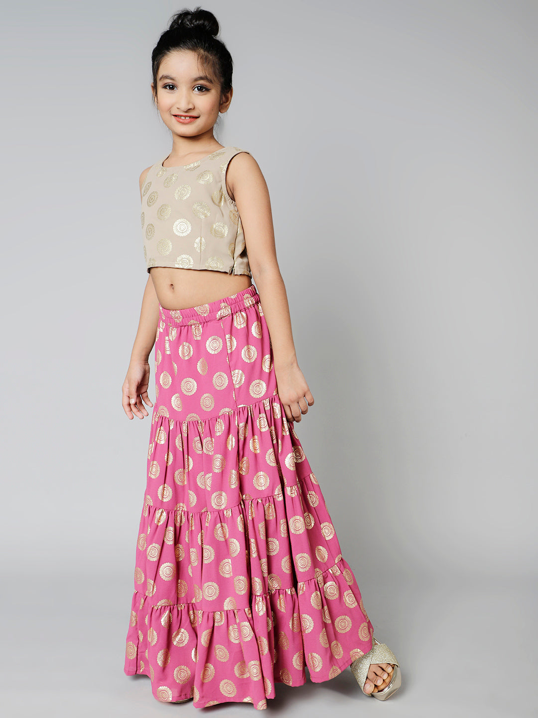 Purple Gold Foil Printed Lehenga Choli With Dupatta - Elganza