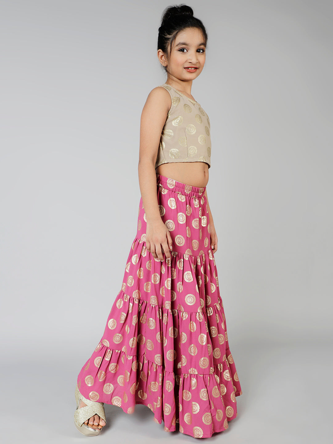 Purple Gold Foil Printed Lehenga Choli With Dupatta - Elganza