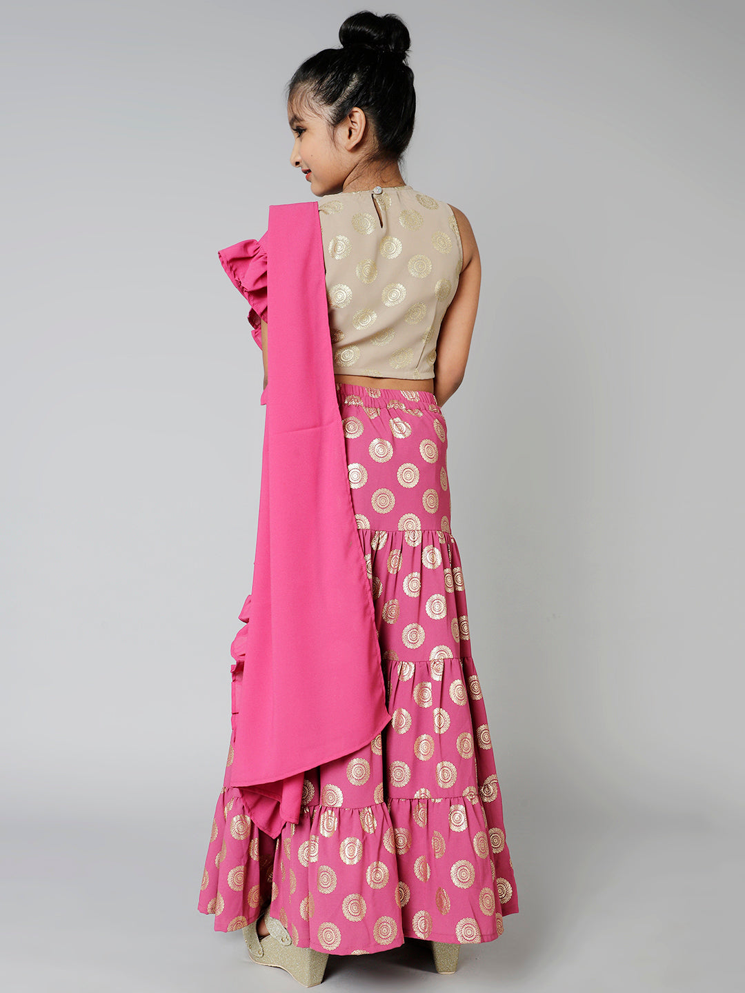 Purple Gold Foil Printed Lehenga Choli With Dupatta - Elganza