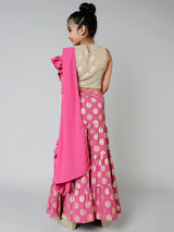Purple Gold Foil Printed Lehenga Choli With Dupatta - Elganza