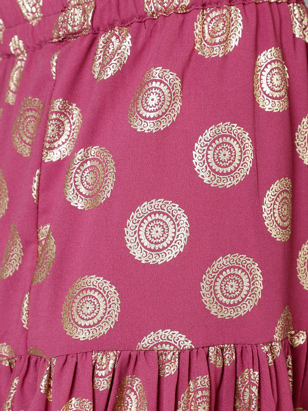 Purple Gold Foil Printed Lehenga Choli With Dupatta - Elganza