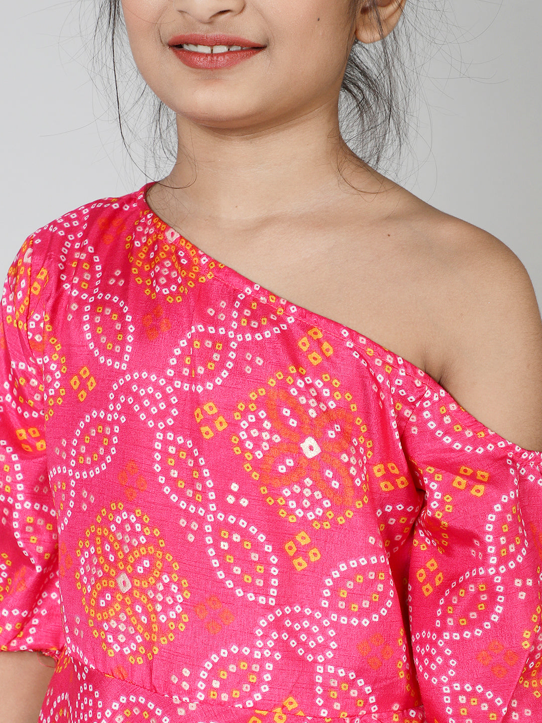 Pink Gold Bandhani Print Maxi Dress - Elganza