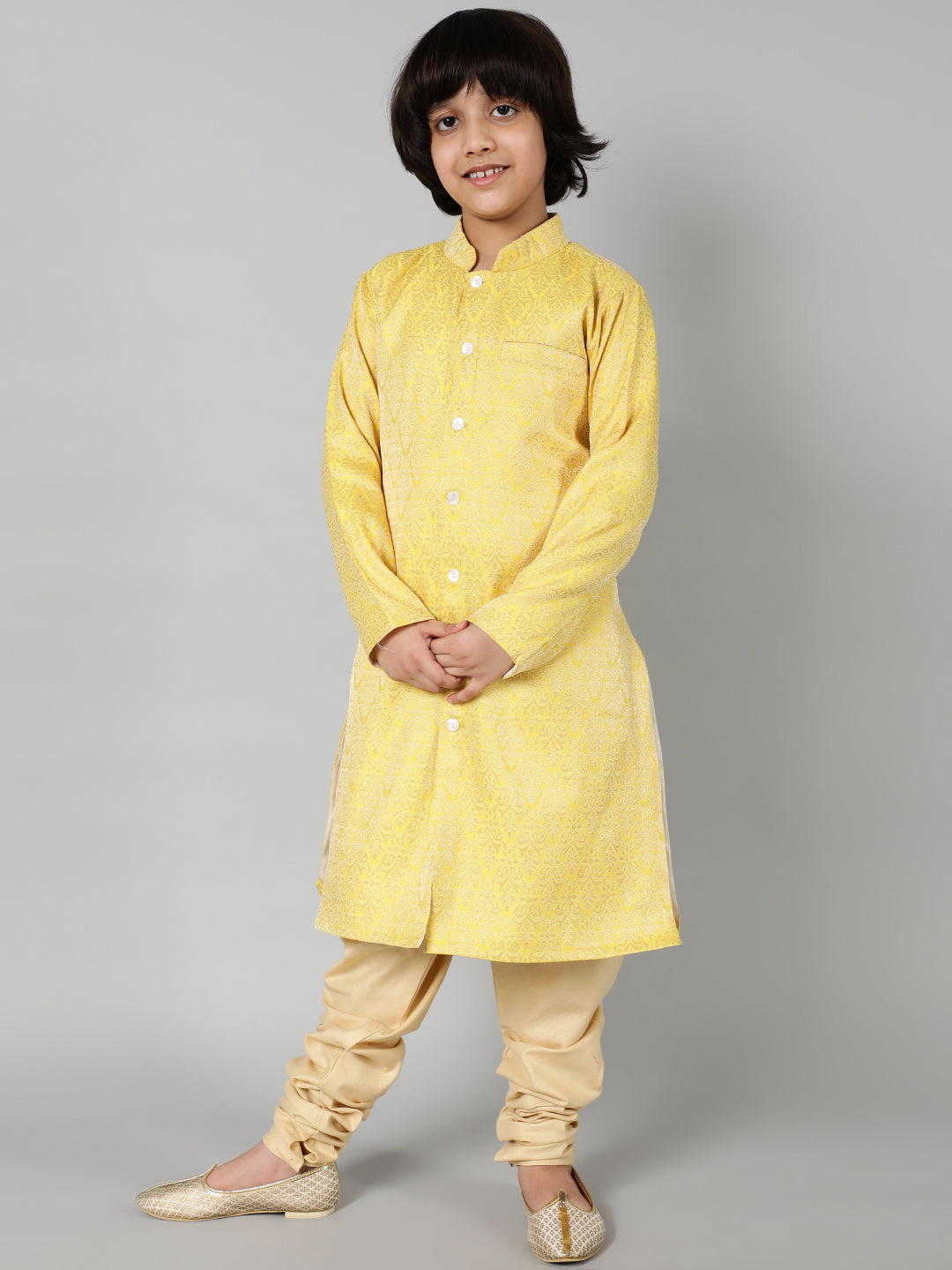 Yellow Brocade Sherwani Set - Elganza