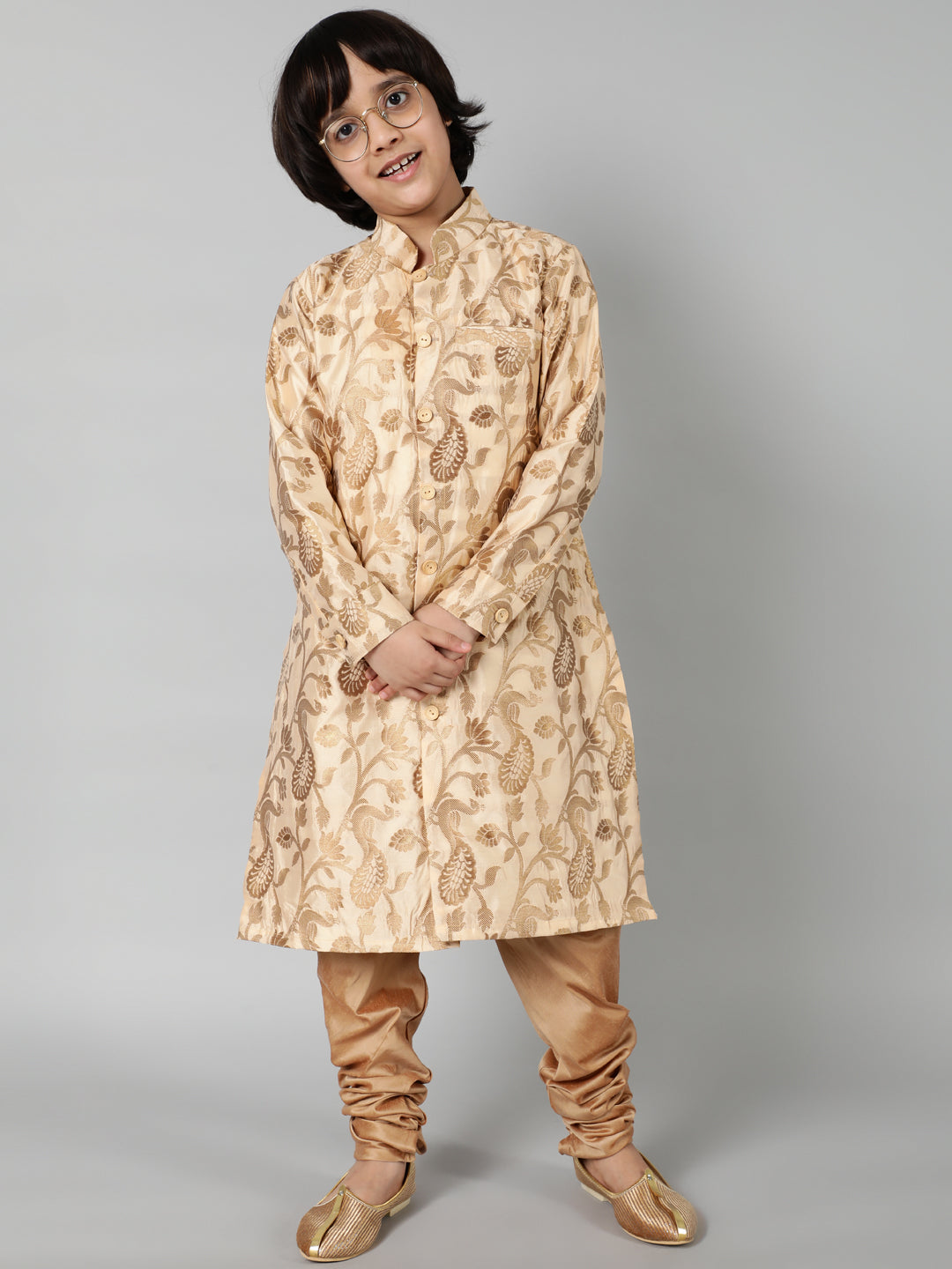 Beige Jacquard Sherwani Set - Elganza