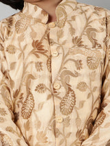 Beige Jacquard Sherwani Set - Elganza