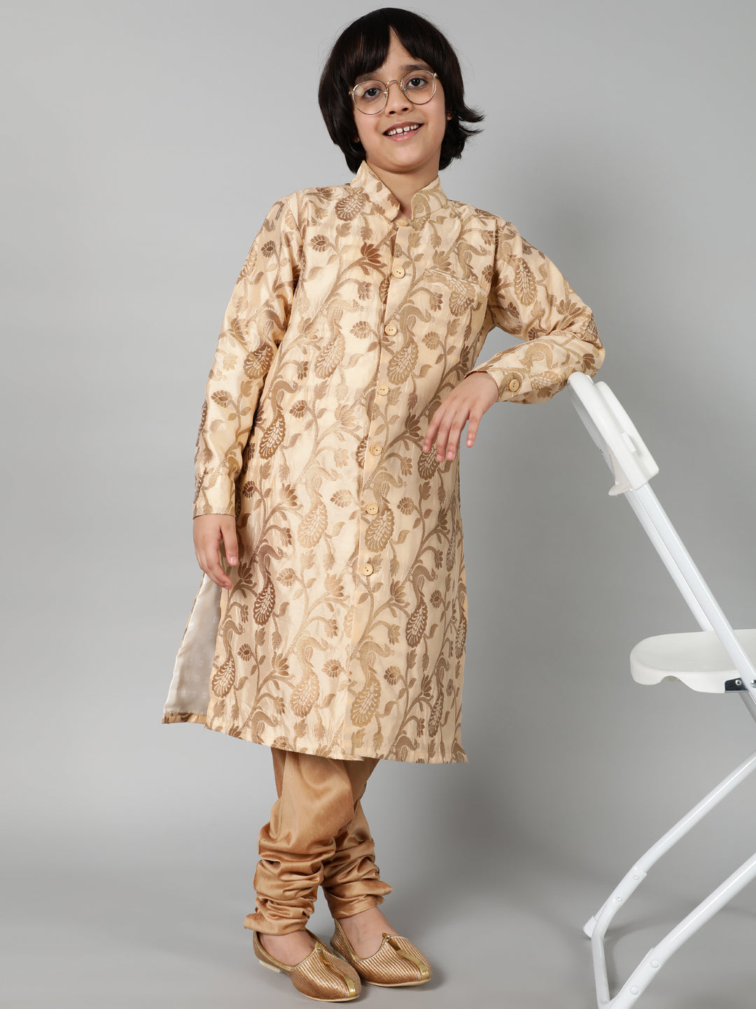 Beige Jacquard Sherwani Set - Elganza