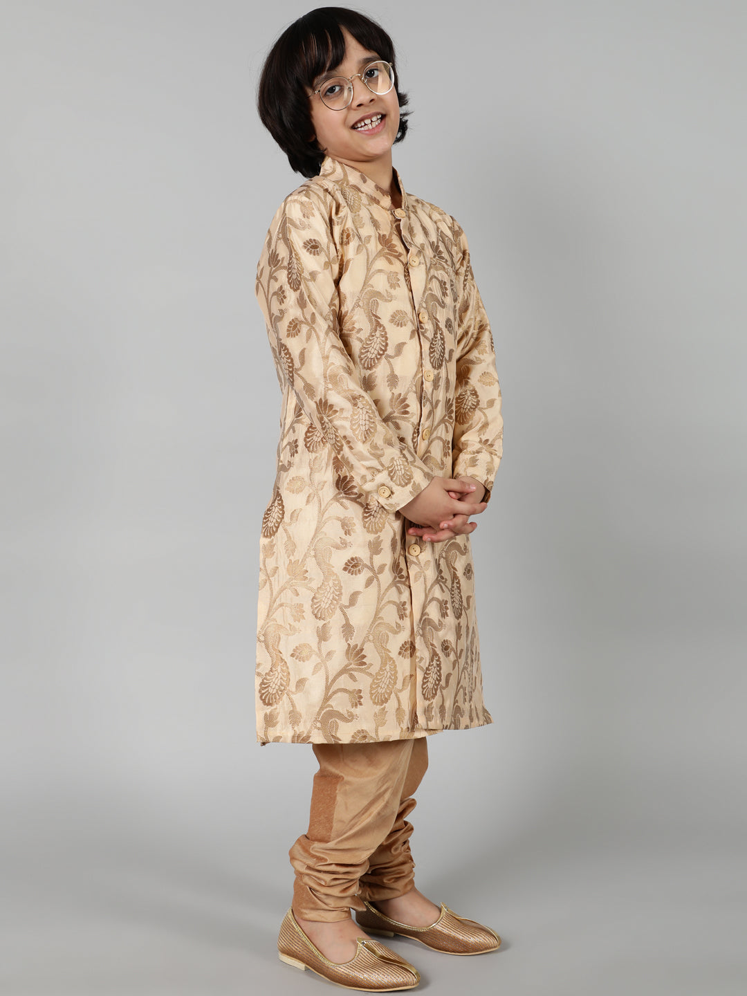 Beige Jacquard Sherwani Set - Elganza