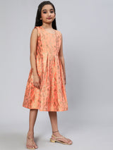 Peach Brocade Pleated Dress - Elganza
