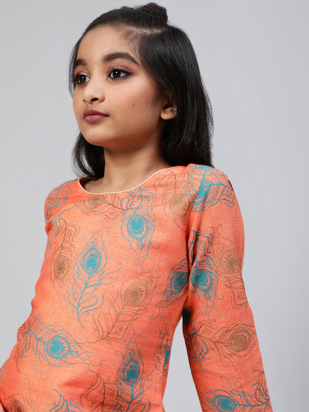 Peach Printed A-Line Dress
