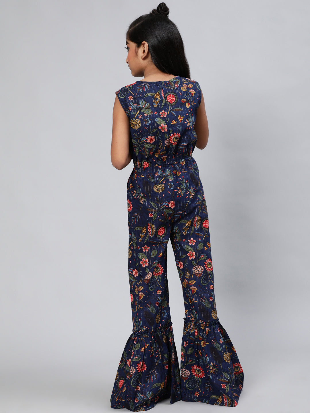 Navy Blue Floral Print Jumpsuit