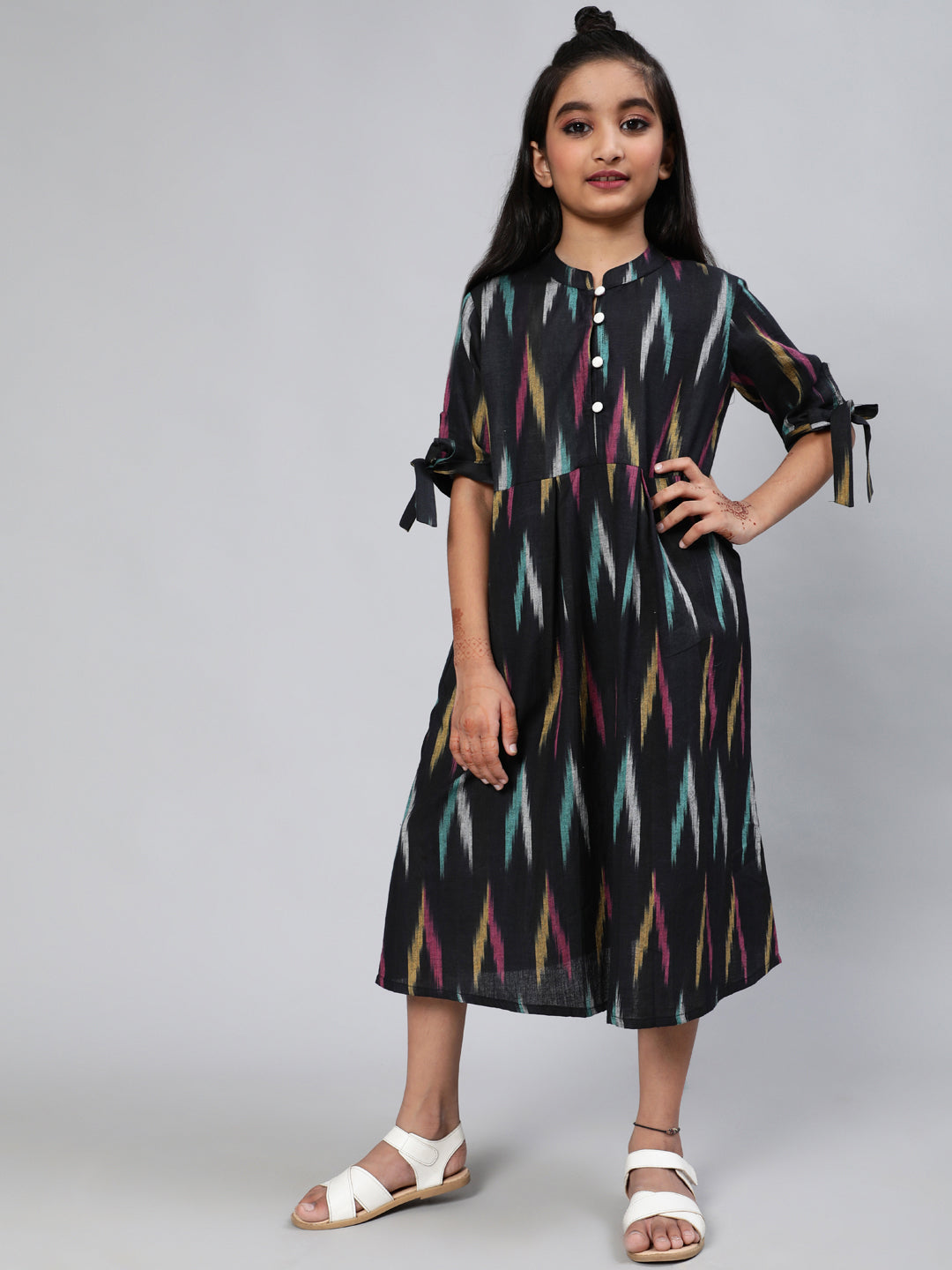 Black Ikat A-Line Dress