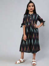 Black Ikat A-Line Dress