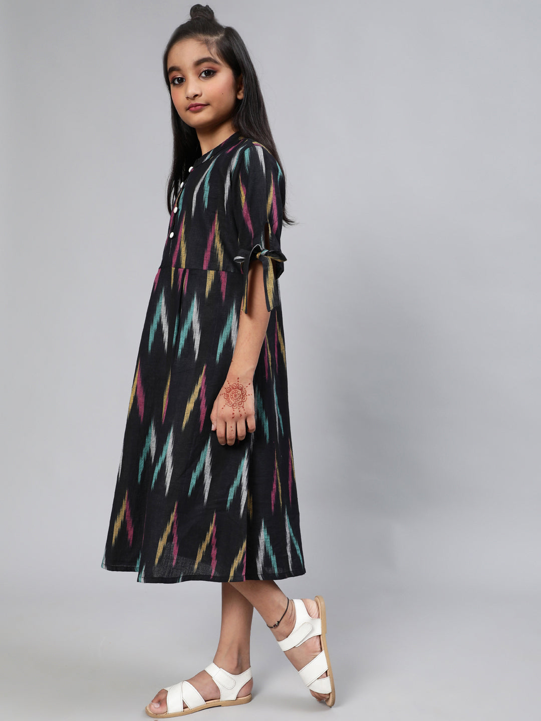 Black Ikat A-Line Dress