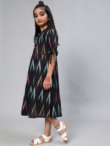 Black Ikat A-Line Dress
