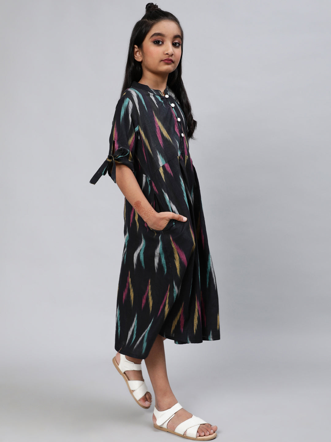 Black Ikat A-Line Dress