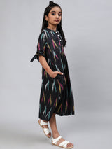 Black Ikat A-Line Dress