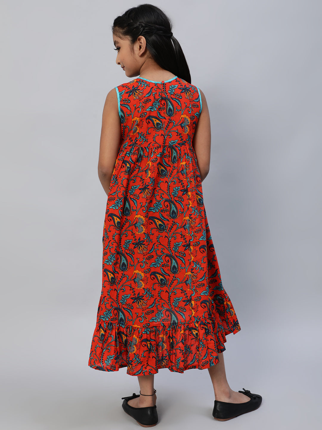 Orange Floral Print A-Line Dress