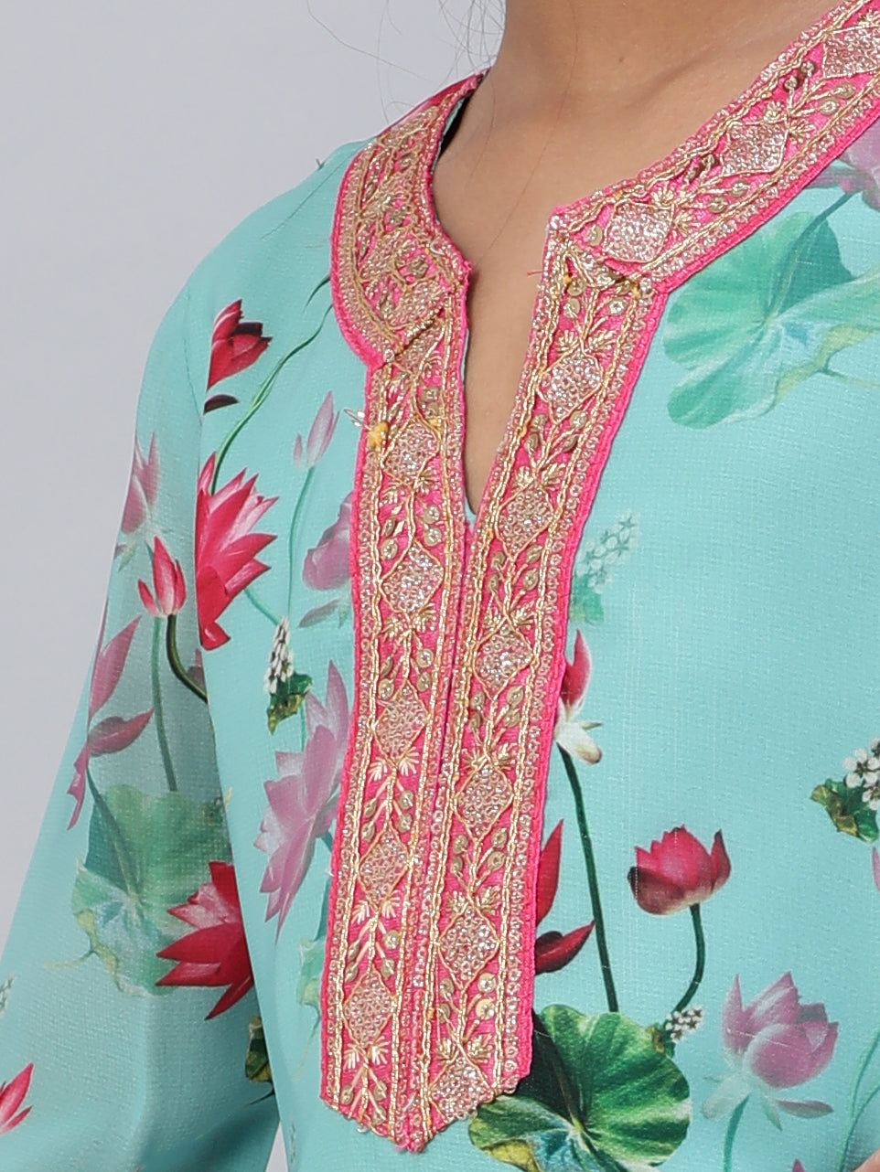 Blue Floral Print Kurta Palazzo With Dupatta