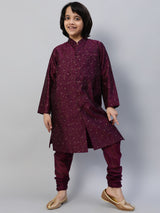 Purple Printed Sherwani With Churidar - Elganza