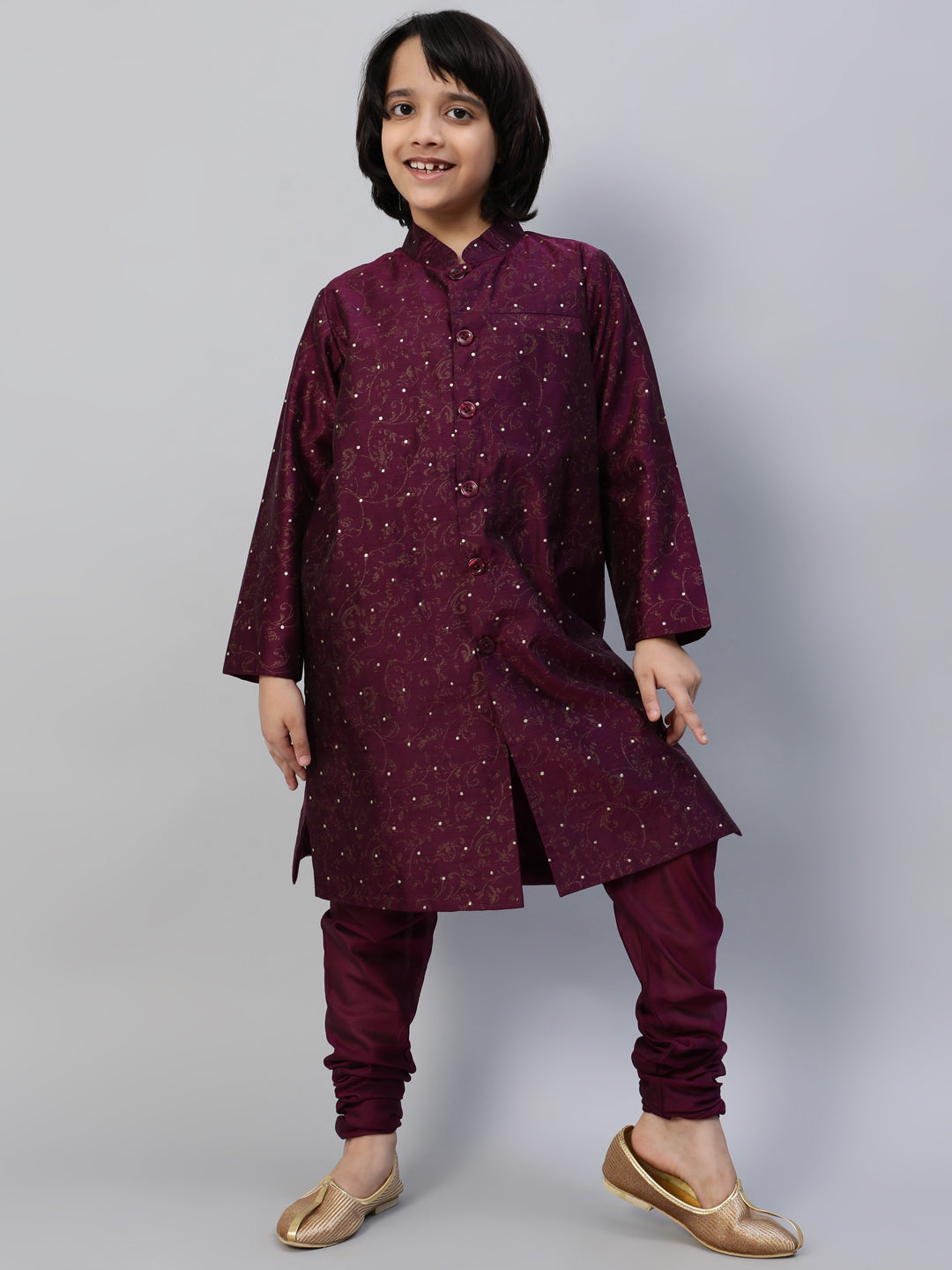 Purple Printed Sherwani With Churidar - Elganza