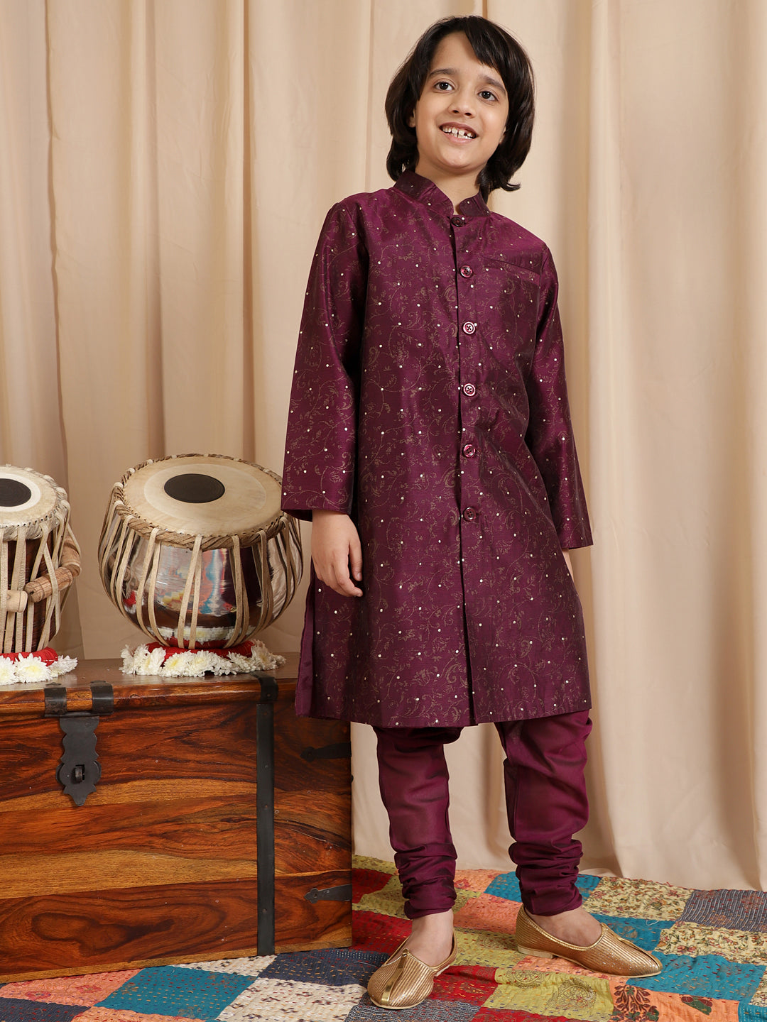 Purple Printed Sherwani With Churidar - Elganza