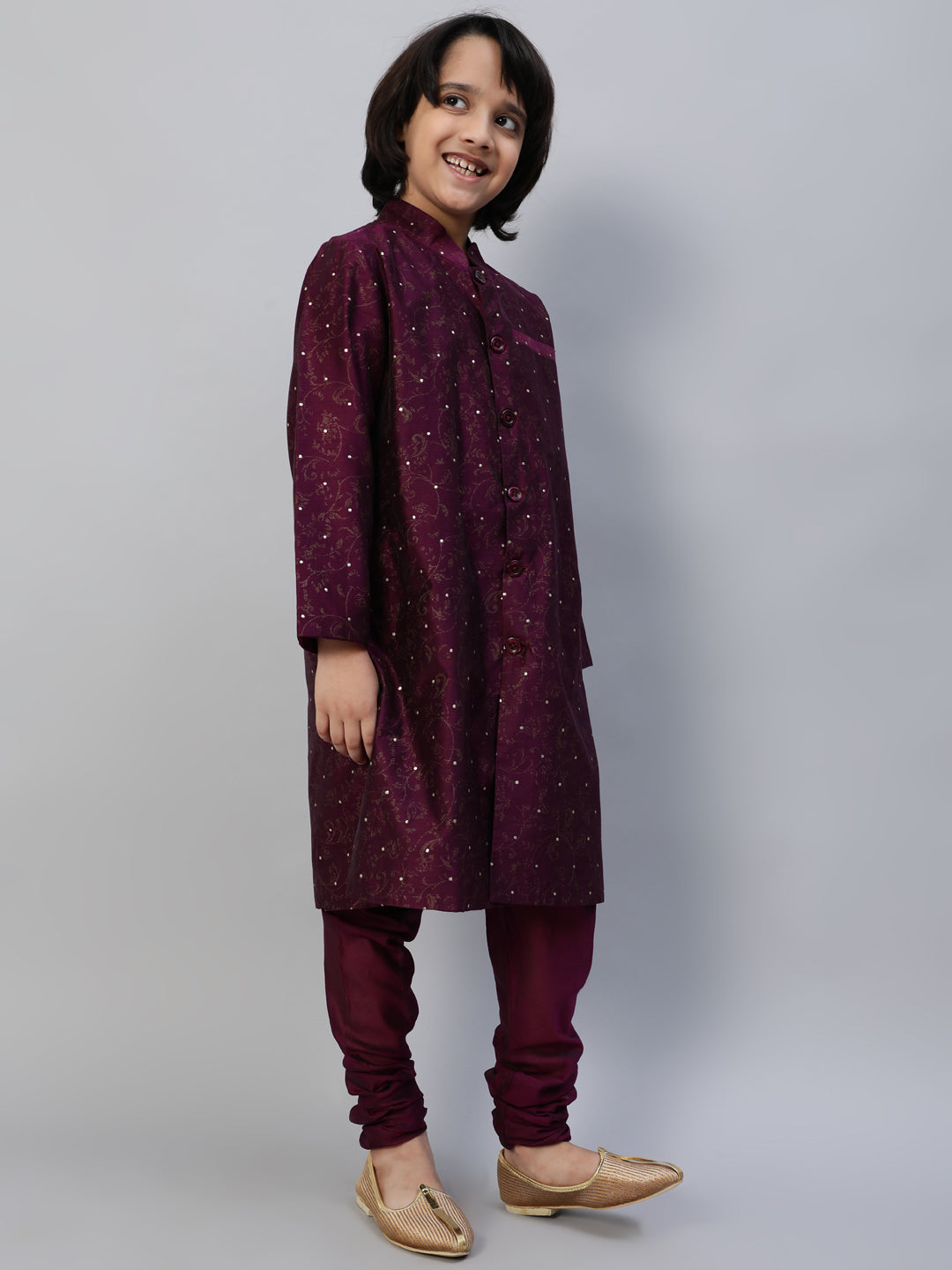 Purple Printed Sherwani With Churidar - Elganza