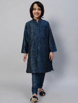 Blue Printed Sherwani With Churidar - Elganza