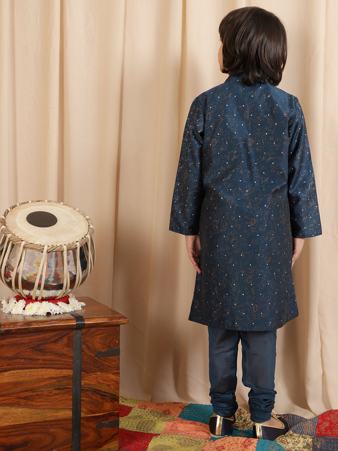 Blue Printed Sherwani With Churidar - Elganza