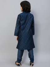 Blue Printed Sherwani With Churidar - Elganza