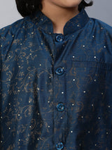 Blue Printed Sherwani With Churidar - Elganza