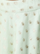 Sea Green Dobby Designed Crop Top With Skirt