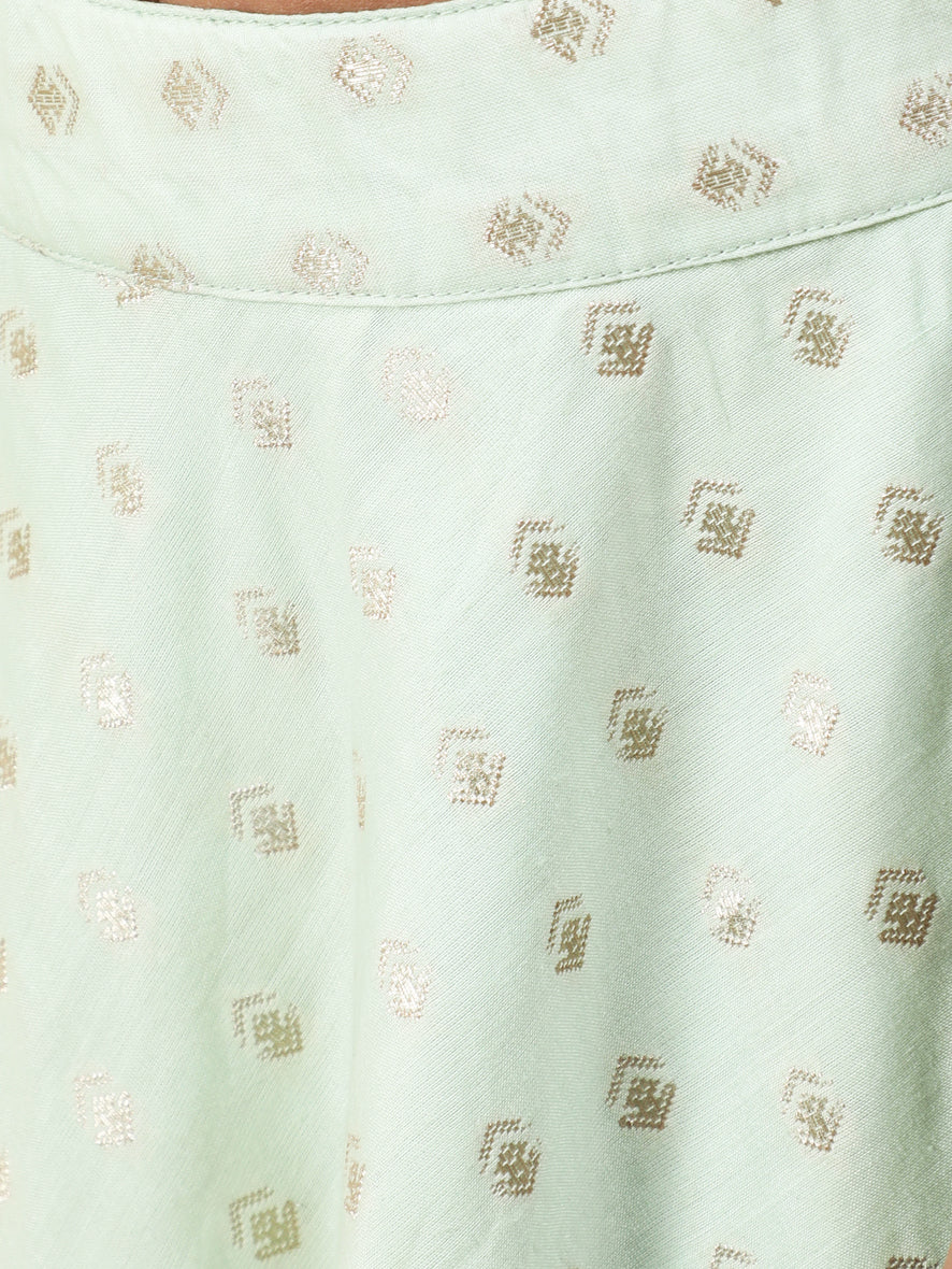 Sea Green Dobby Designed Crop Top With Skirt