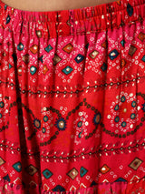 Red Gold Bandhani Print Crop Top With Skirt