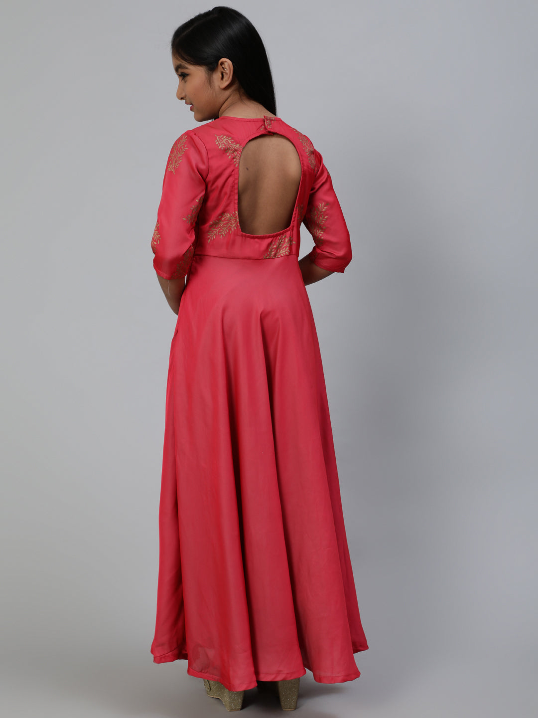 Red Gold Printed Flared Maxi Dress