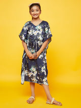 Navy Blue Floral Print Midi dress