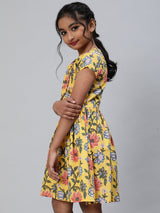 Yellow Floral Print Dress - Elganza
