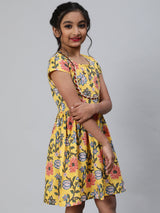 Yellow Floral Print Dress - Elganza