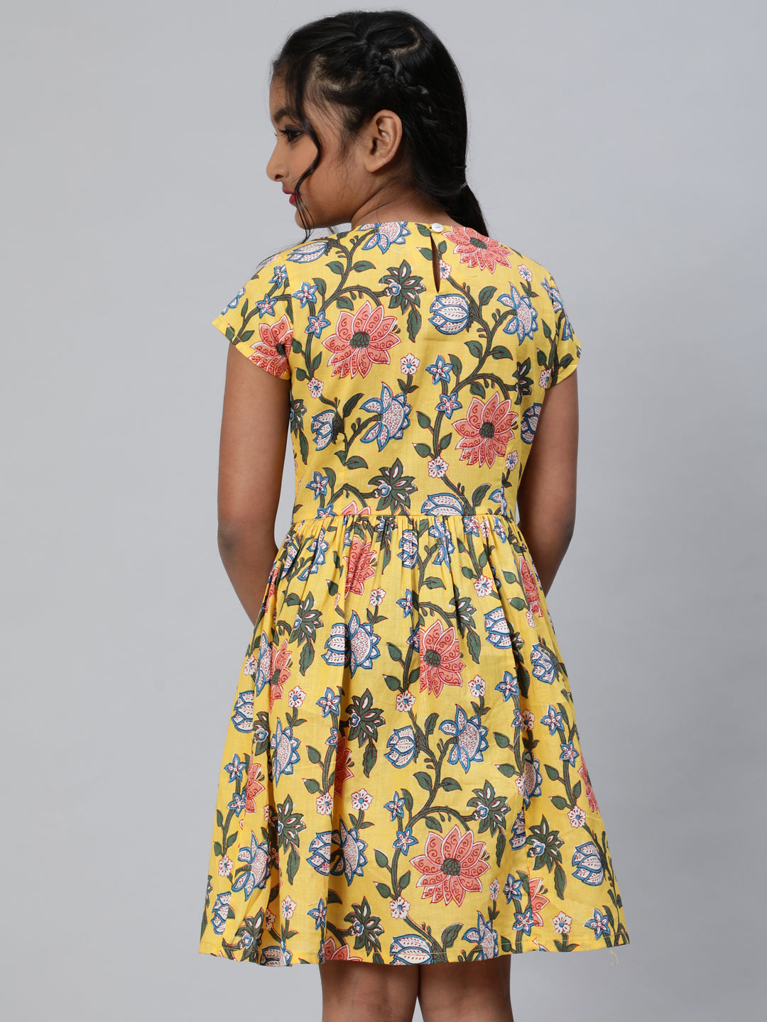 Yellow Floral Print Dress - Elganza
