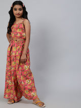 Pink Floral Print Crop Top With Palazzo