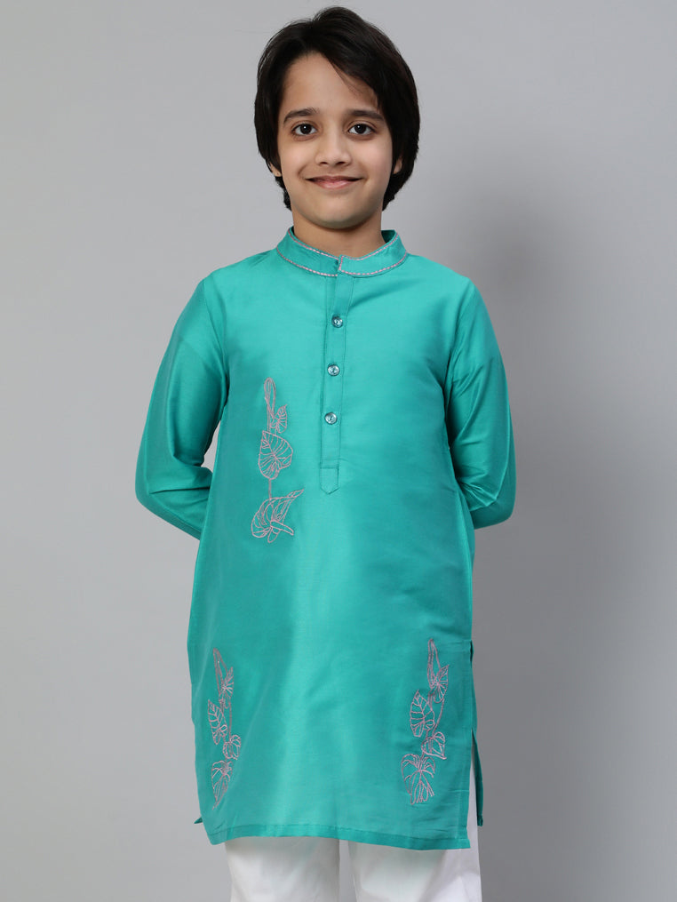 Turquoise Blue Embroidered Kurta - Elganza